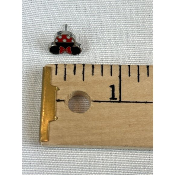 Disney Minnie Mouse Head Stud Earrings Black Red Enamel - Picture 7 of 7